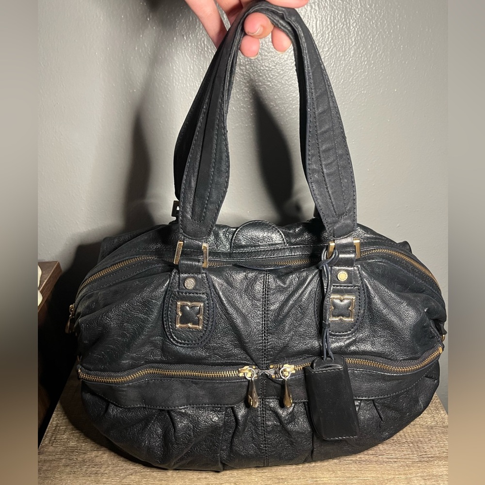 BCBGMaxAzria Black Leather Duffel Bag